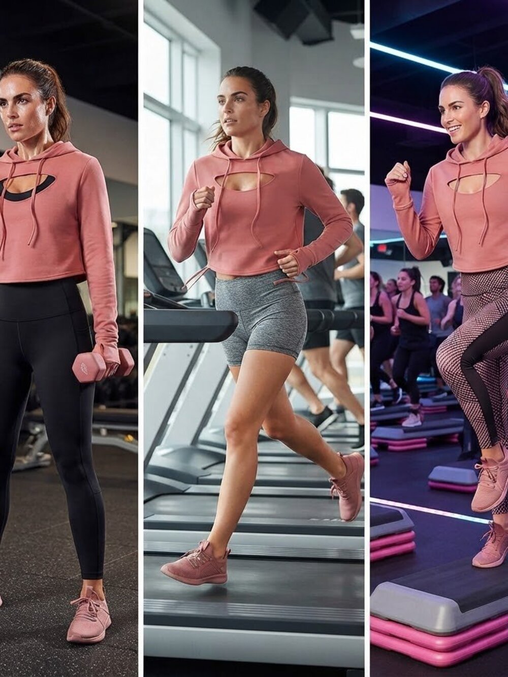 Buff Bunny Large Pink Cropped Hooded Thumbhole Active Top Influencer Favorite